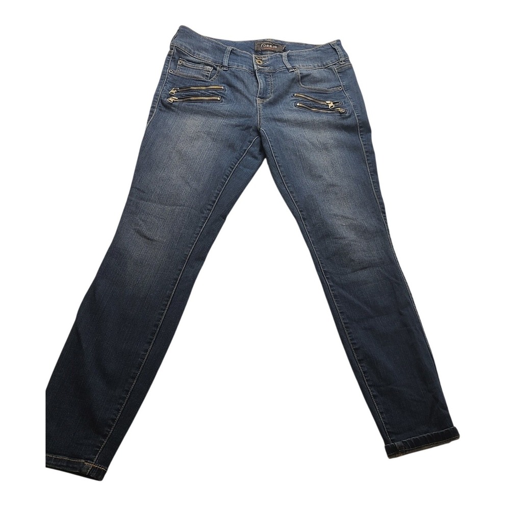 Torrid Premium Skinny Jeans Women's 10R Medium Wash Zipper Detail‎ Denim Blue